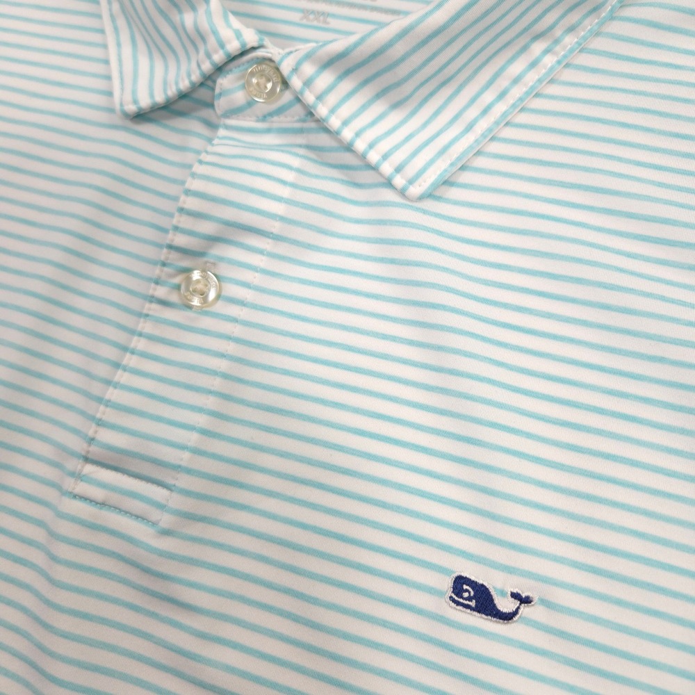 Vineyard Vines Performance Polo Shirt Mens XXL Light Blue Striped Golf Preppy - Picture 3 of 8